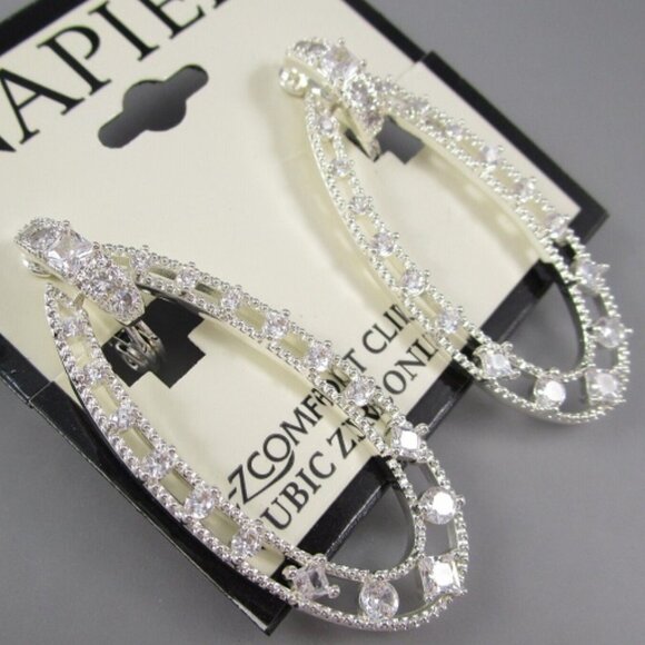 Napier Jewelry - NAPIER 1980's Bold Silver Clear CZ Door Knocker E-Z Comfort Clip On Earrings~NEW